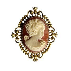 Vintage Avon Perfume Cameo Gold Tone Locket Brooch 2" Pin Empty